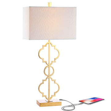Selina 32" Iron Ogee Trellis Modern LED USB Table Lamp - JONATHAN Y